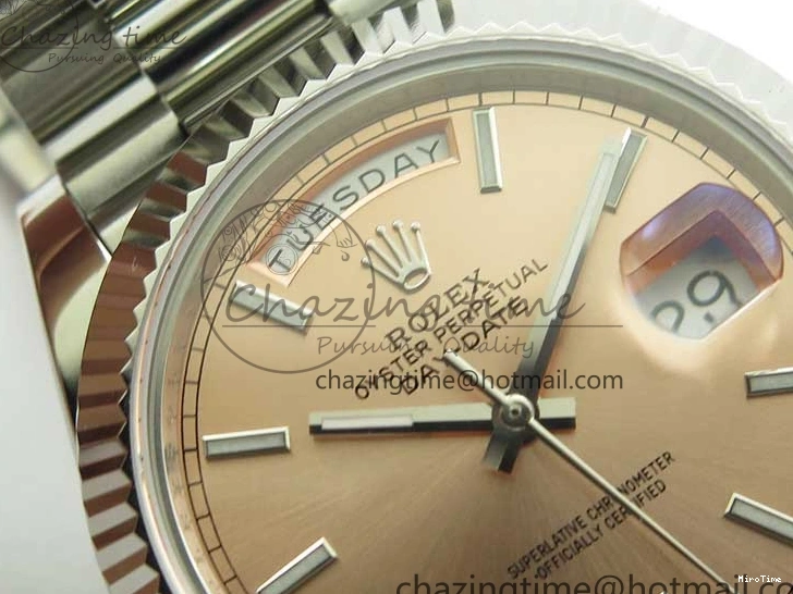 MiroTime 0111 Neat Day-Date 40mm 228239 BP New Dial Version 904 SS RG Stick Markers Dial on SS President Bracelet A 2819